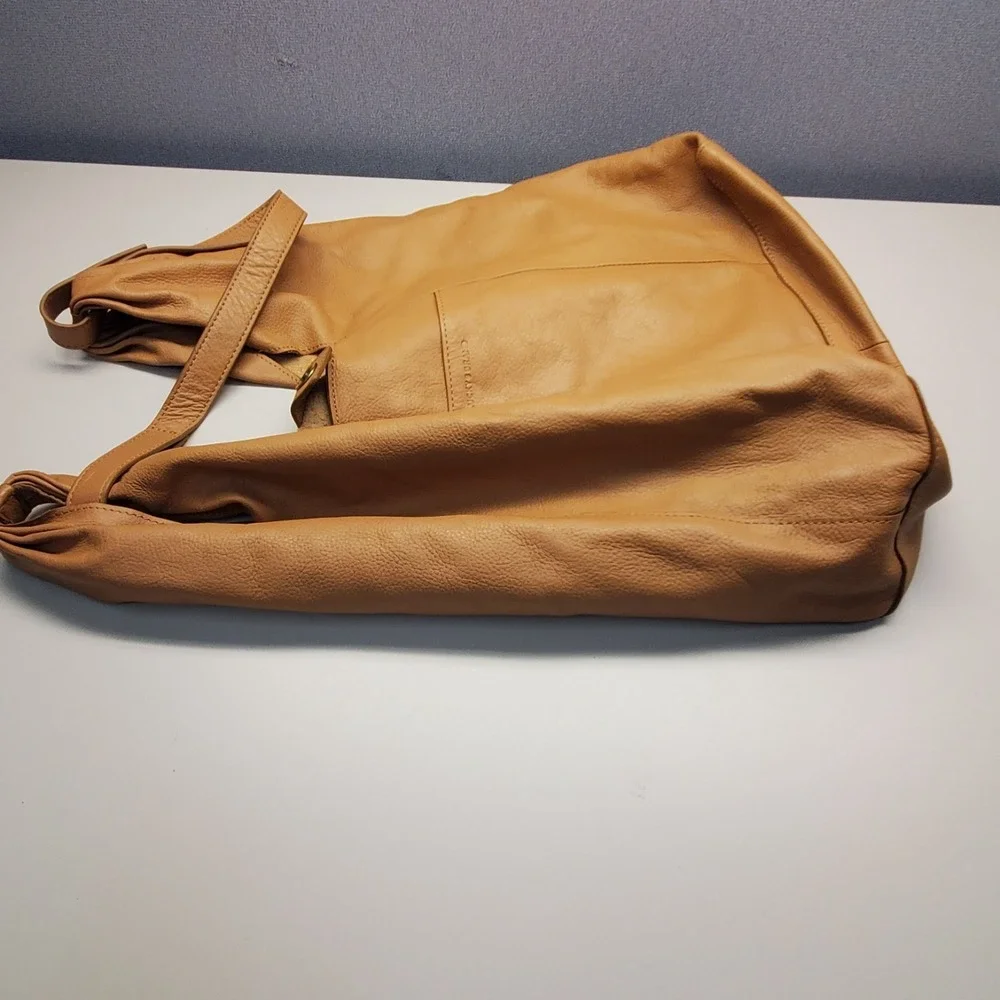 Lucky Brand Womens Large Leather Hobo Shoulder Bag Brown Western Boho Hippie